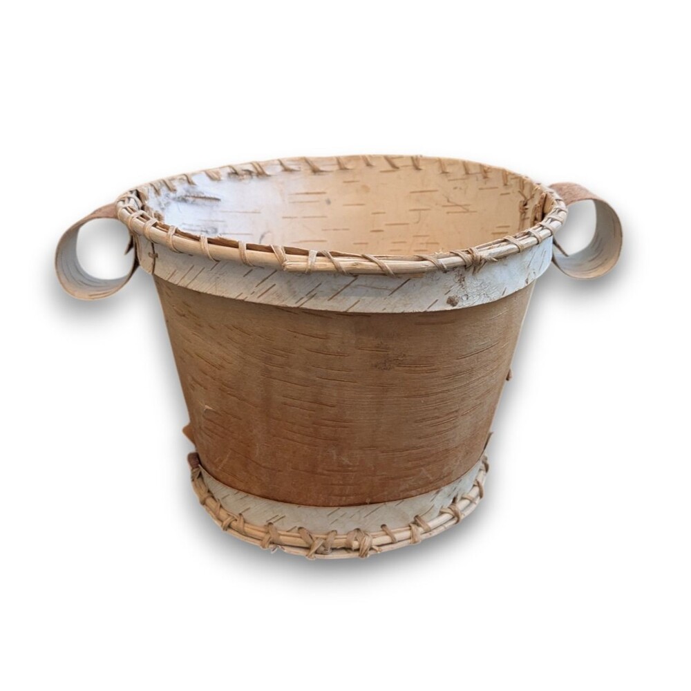 Vintage‎ Birch Bark Basket Native American Ojibwe Hand Made 7''